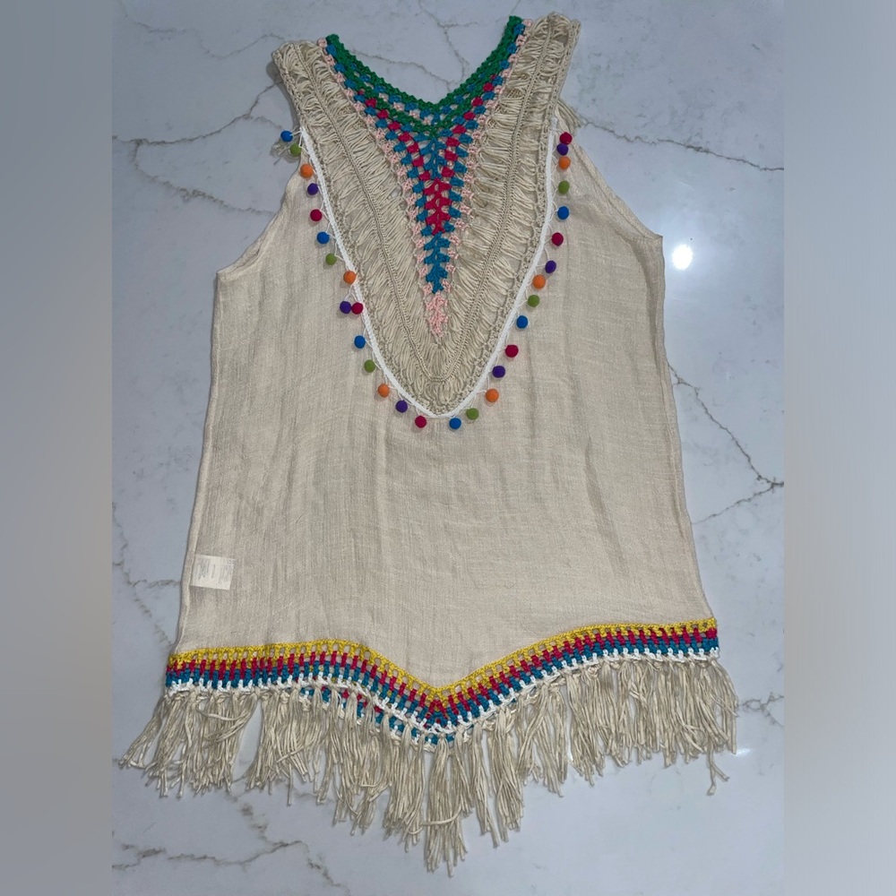 Boho swimsuit coverup with tassels and Pom Pom’s